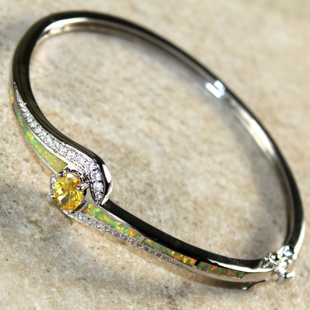 Yellow Fire Opal Silver Bracelet Cuff - Picture 2 of 3